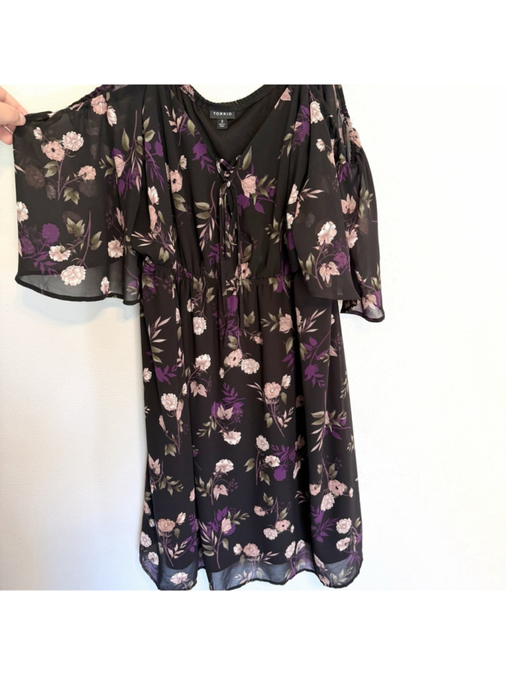 Torrid Floral Chiffon Empire Waist Midi Dress Plus Size 3 Cold Shoulder Boho 3XL